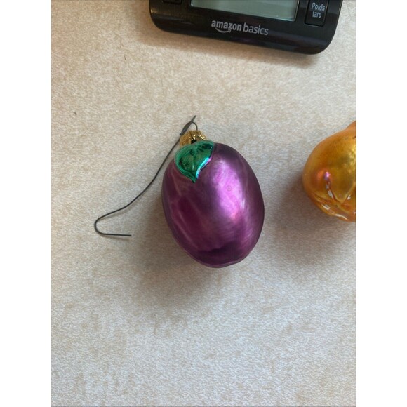 Vtg Lot 6 Fruit Glass Christmas Ornament Set Plum Grape 2 Pears Strawberry Apple - Picture 8 of 12